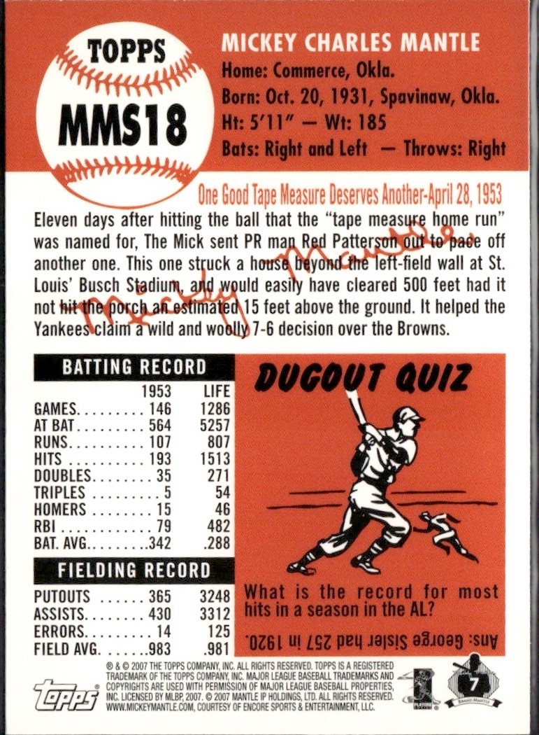 2007 Topps – Mickey Mantle Story Mickey Mantle #MMS18