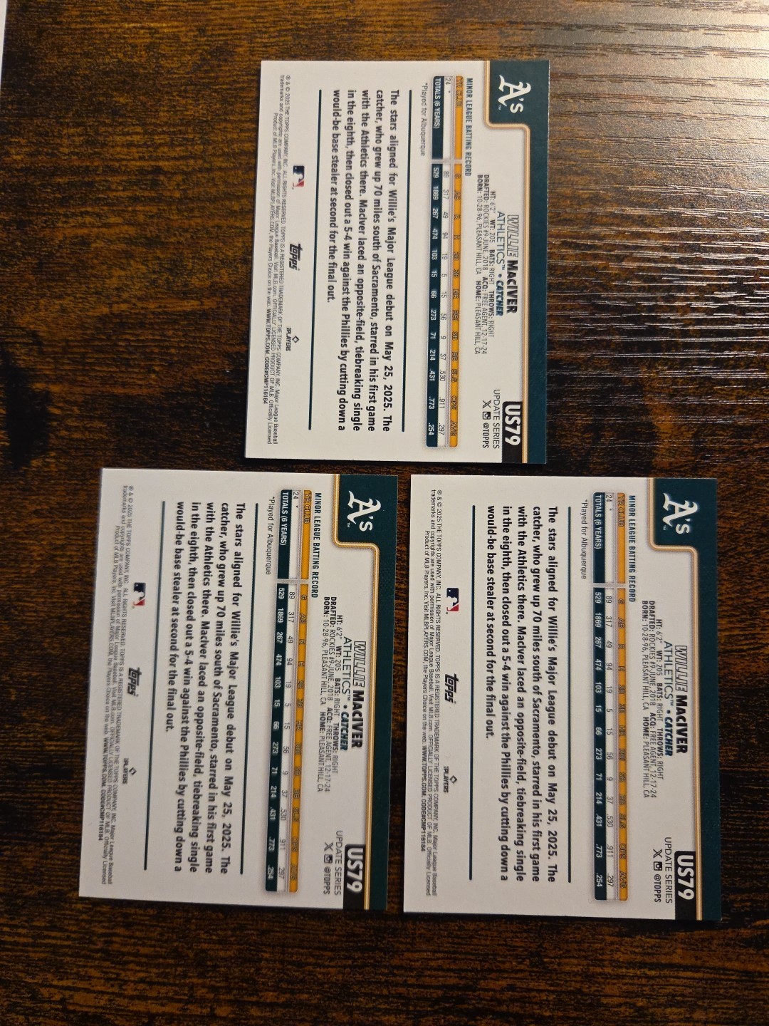 2025 Topps Update Series #US79 Willie Maciver 4 Card RC A’s Lot Z18