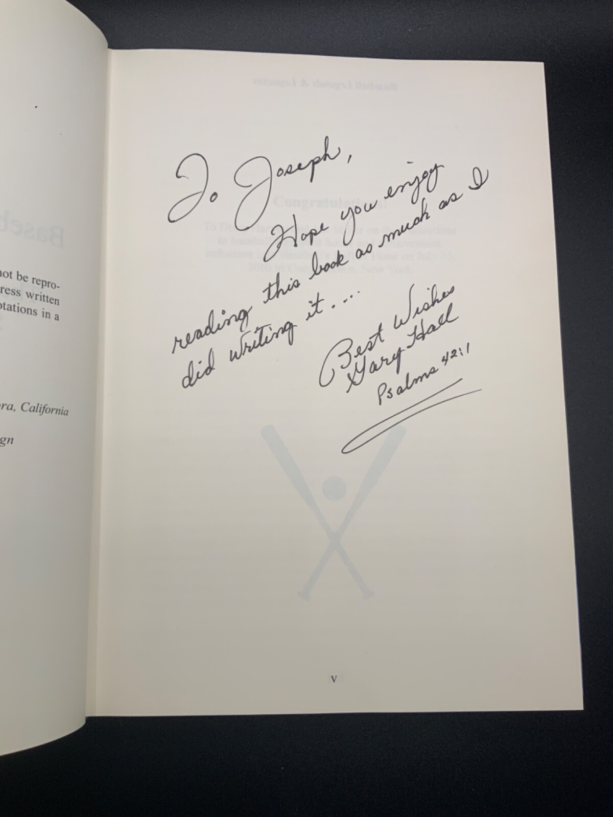 SIGNED Baseball Legends & Legacies and Gary Hall Hardcover, 1st Printing