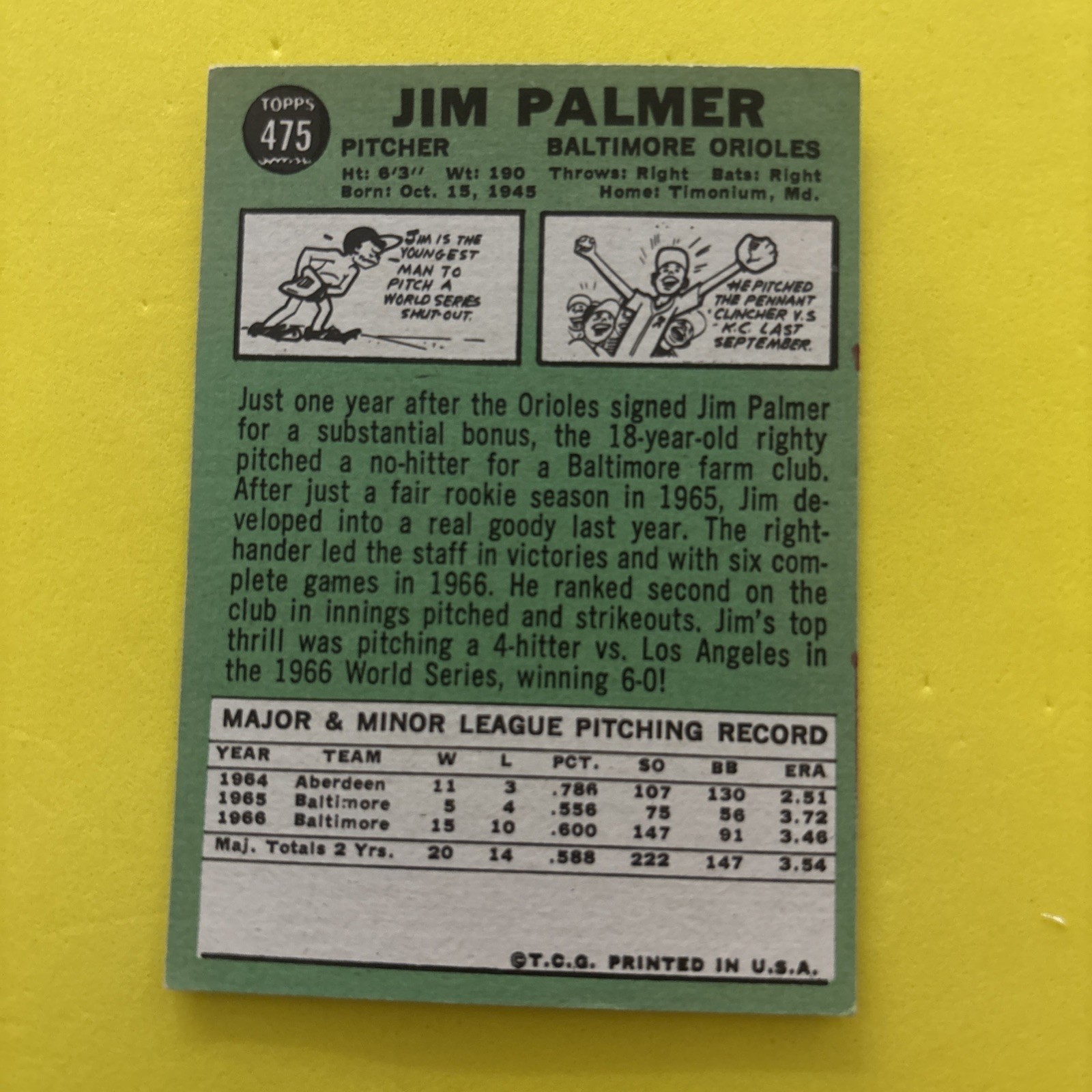 1967 Topps – Jim Palmer #475