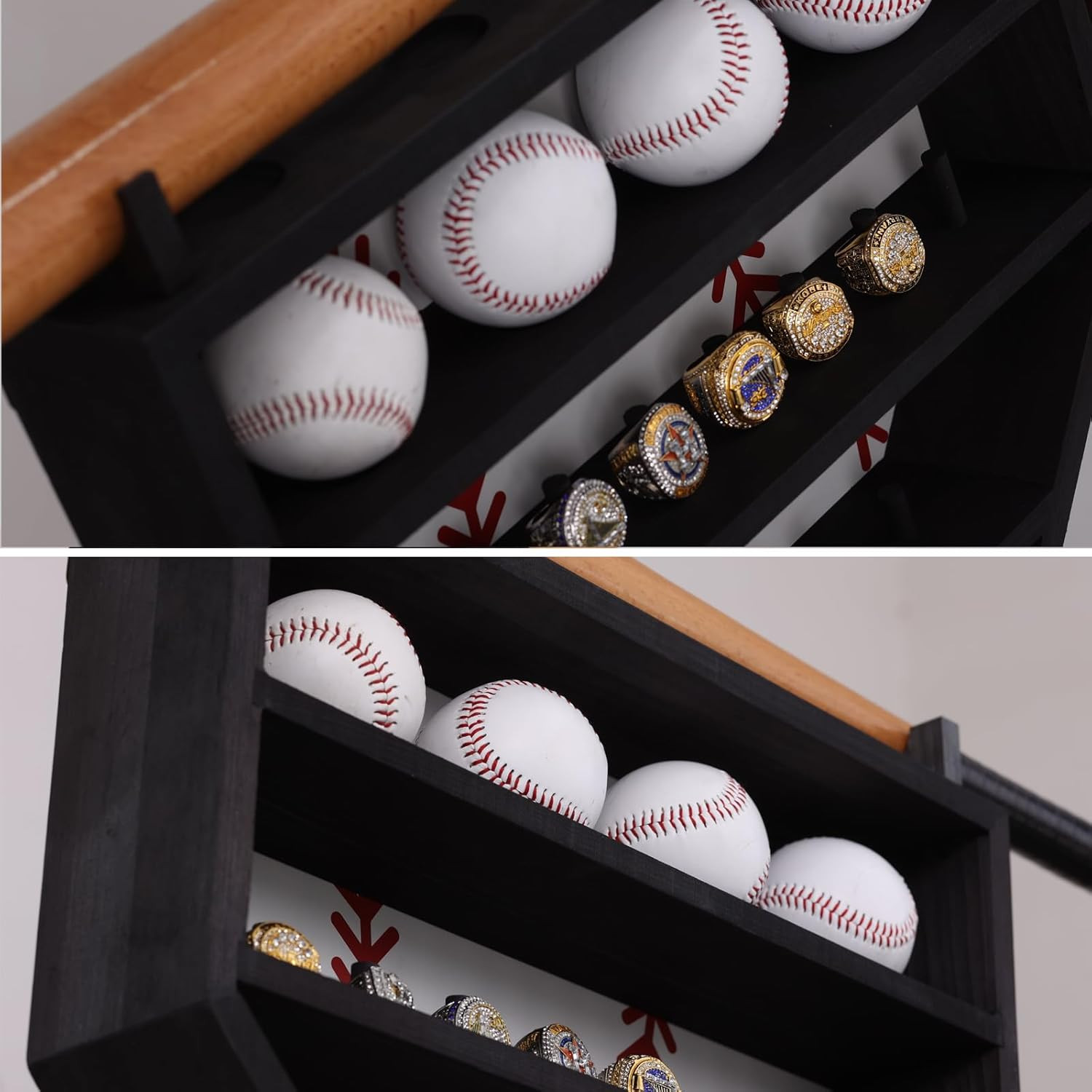 Baseball Display Case, Wood Display Rack for Bat, Trophy, and Medal, Wall Mount