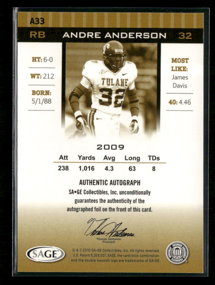 2010 SAGE HIT Autographs Andre Anderson #A33