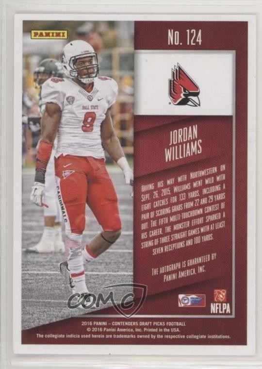 2016 Panini Contenders Draft Picks Jordan Williams-Lambert Rookie Auto RC 1o3