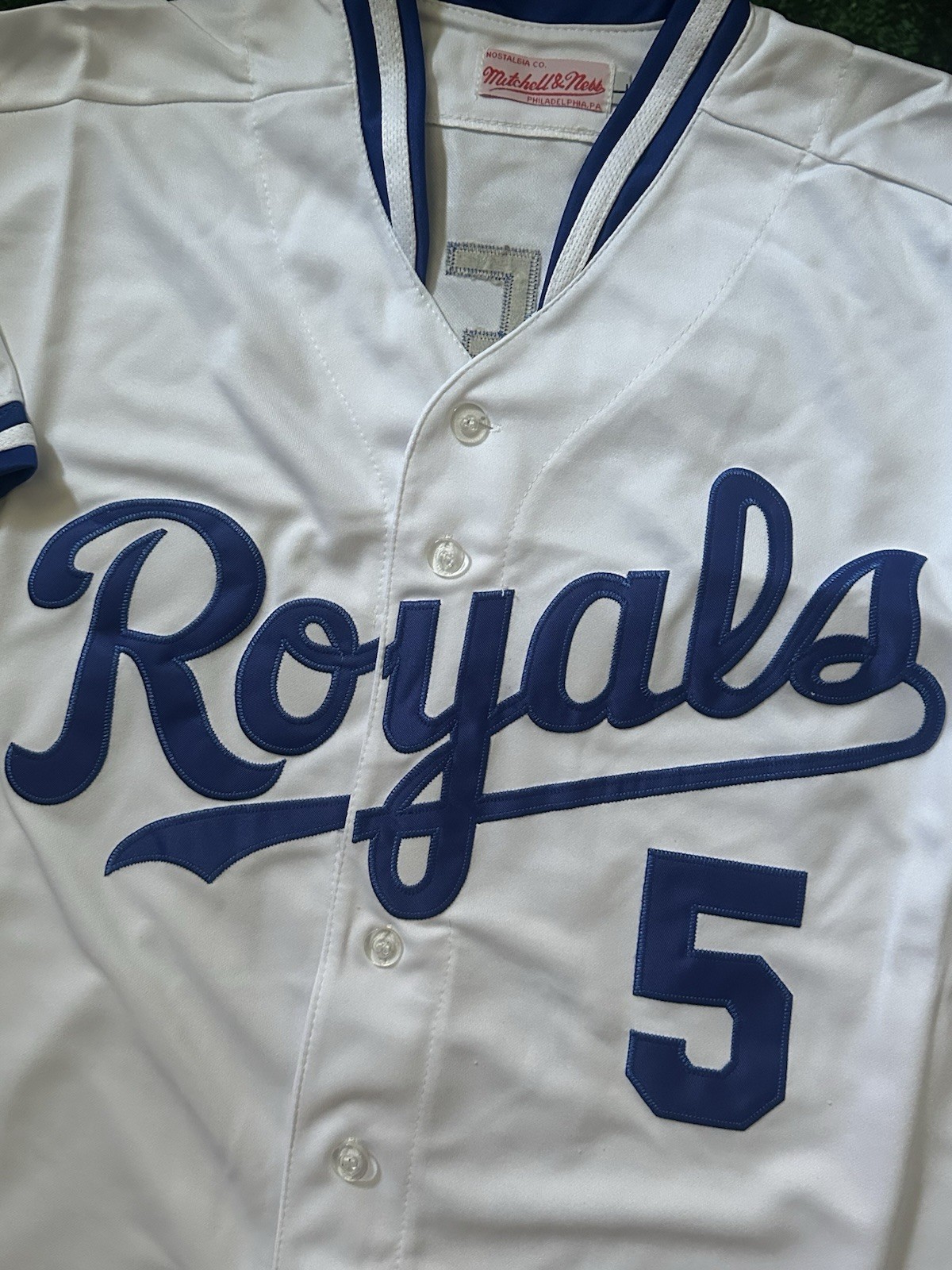 George Brett Kansas City Royals Home White M&N Throwback Baseball Jersey Size L