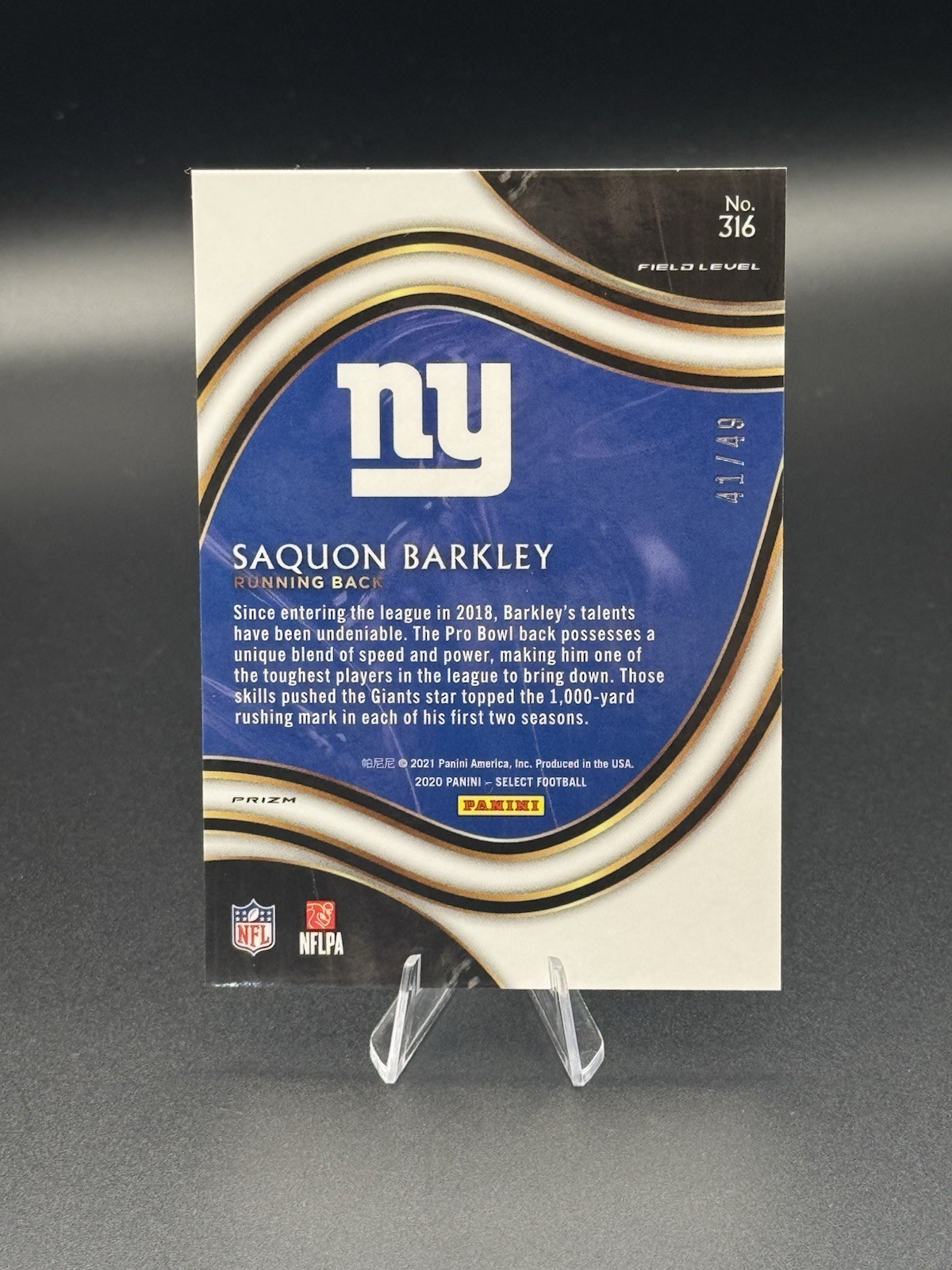 2020 Panini Select Saquon Barkley Field Level Blue Checkerboard Prizm /49