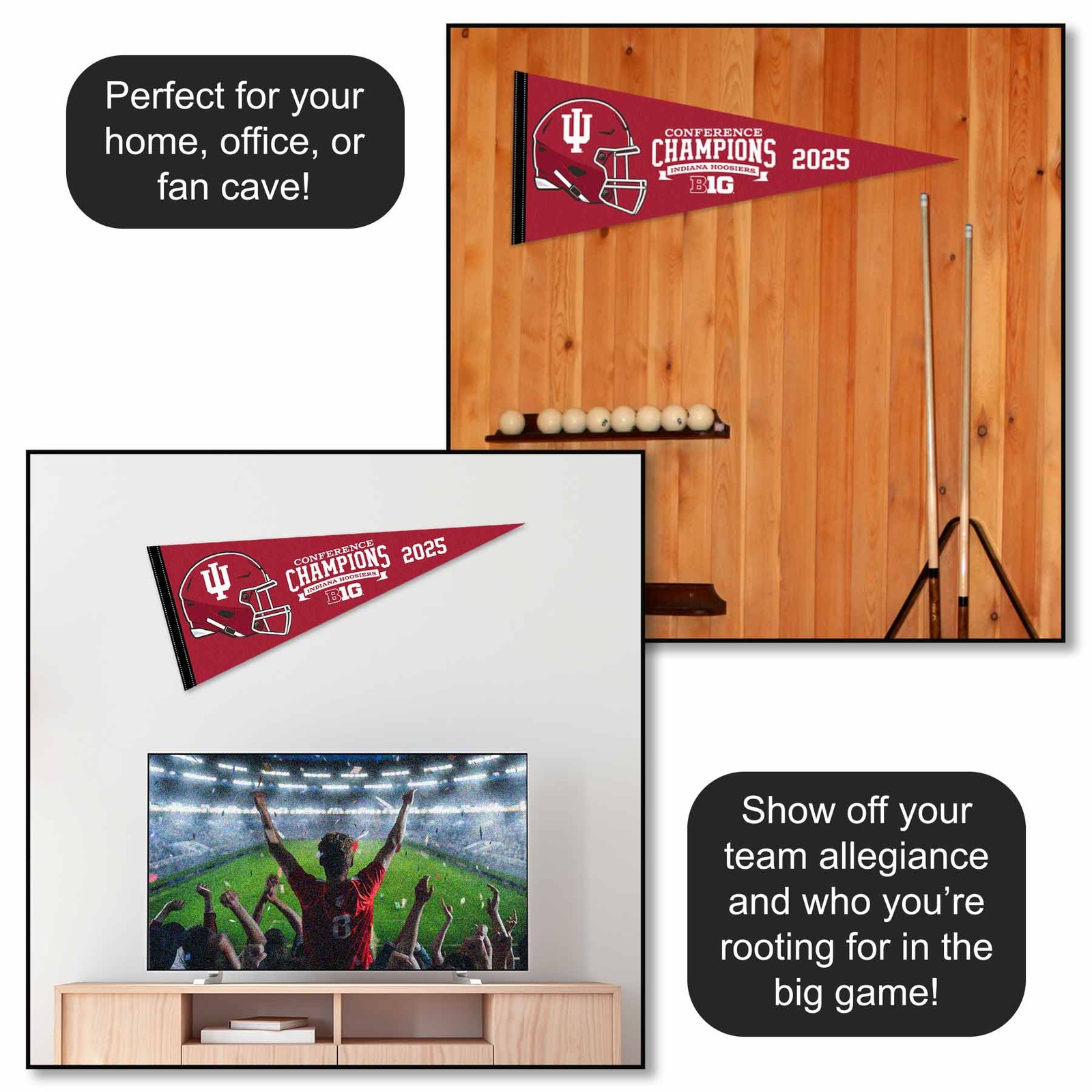 Indiana Hoosiers 12 in X 30 in 2025 Big 10 Champions College Pennant