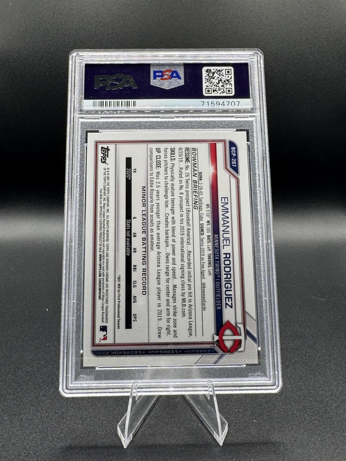 2021 Bowman Chrome Emmanuel Rodriguez 1st Speckle (/299) PSA 10 #BCP-207 Twins
