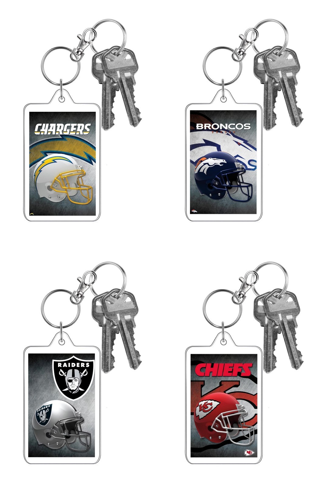 NFL Football Metallic Photo Keychain Steel Design Helmet Team Logo ID Badge Clip