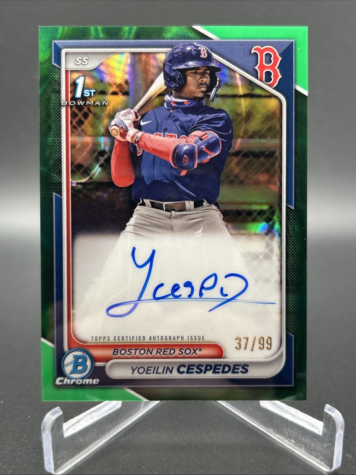 2024 Bowman Yoeilin Cespedes Chrome Auto Green Lava 1st Prospect #/99 Red Sox