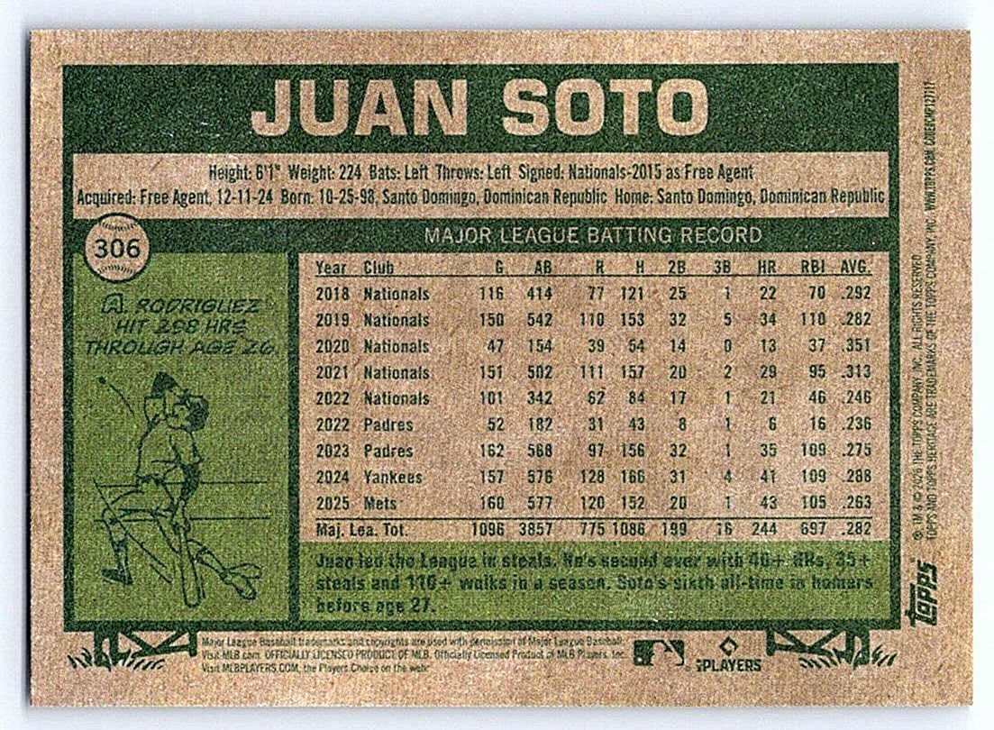 JUAN SOTO METS 2026 TOPPS HERITAGE #306