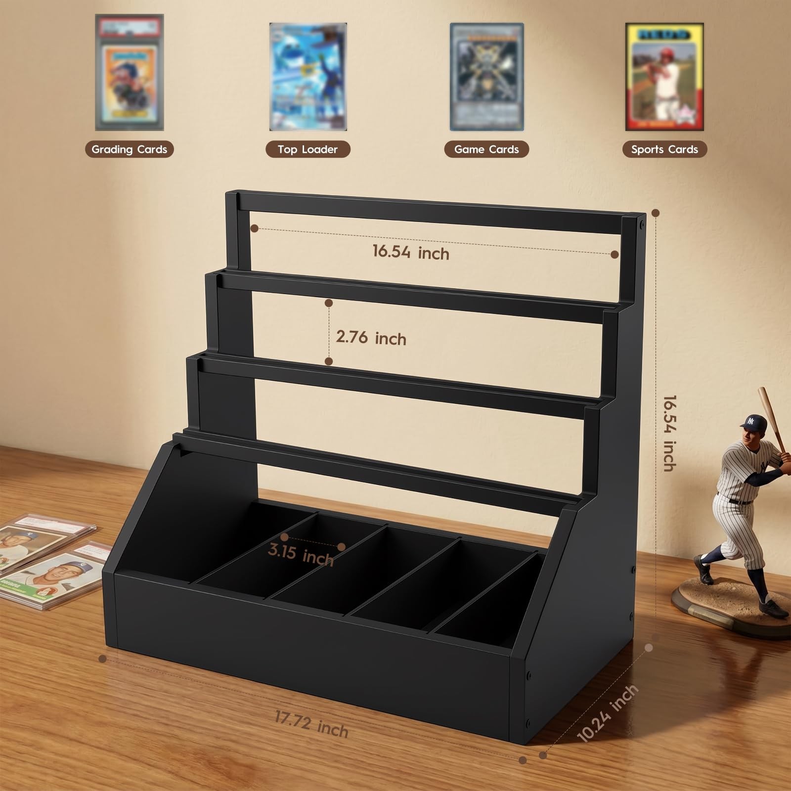 Trading Card Display Stand with 5-Row Storage，3-Tier Large Capacity Graded Ca…