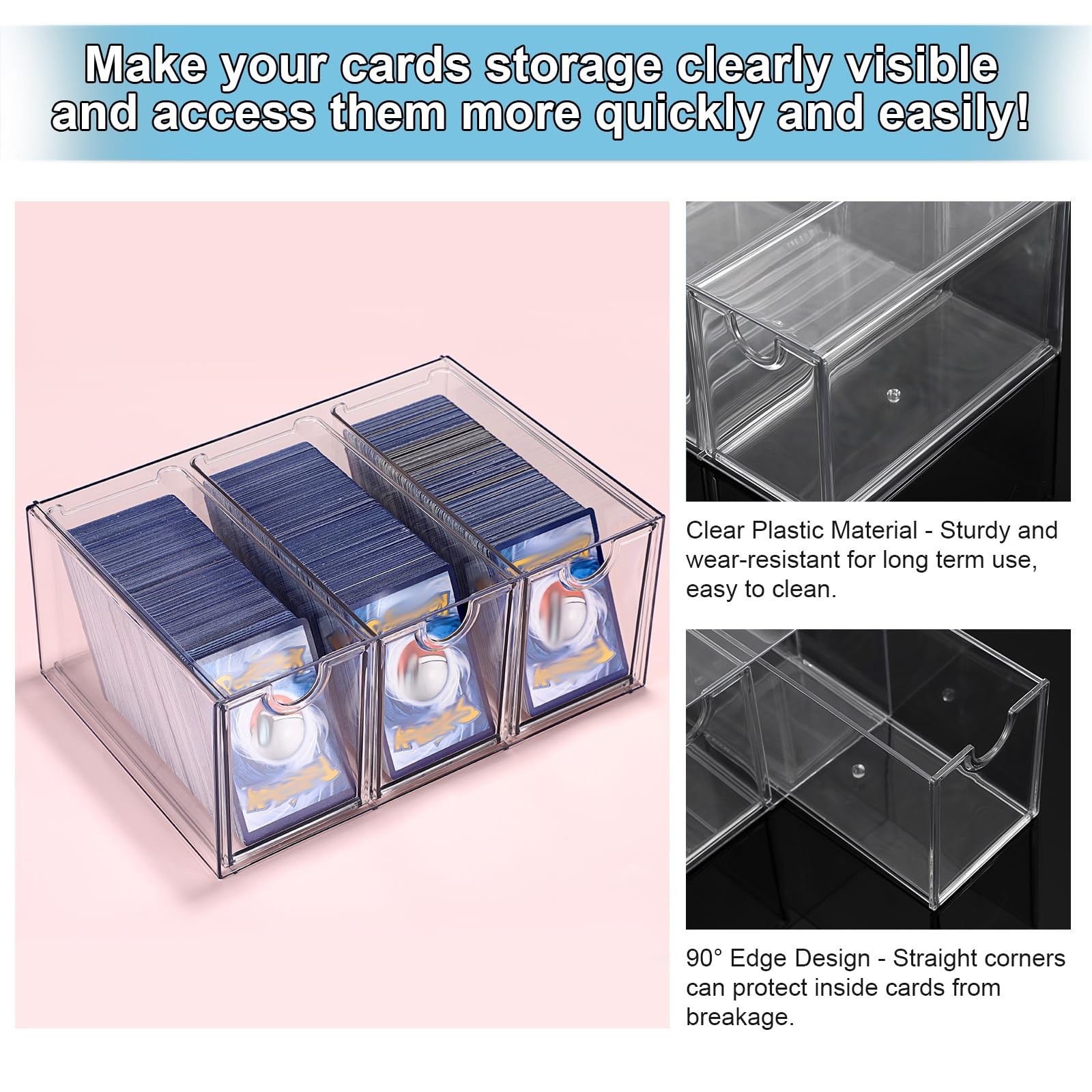 1 Plastic Trading Card Storage with 3 Drawers, Clear Stackable TCG/Card Organ…