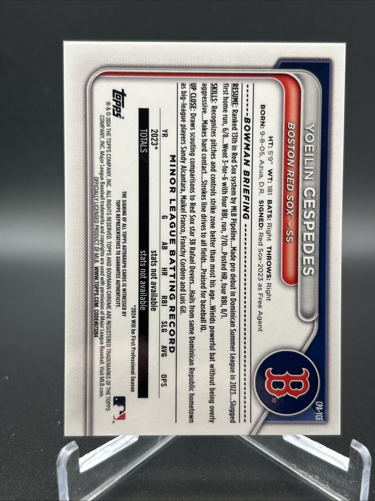2024 Bowman Yoeilin Cespedes Chrome Auto Green Lava 1st Prospect #/99 Red Sox