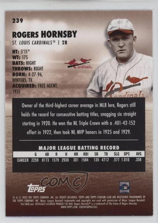 2023 Topps Stadium Club Rogers Hornsby #239 HOF 1sr5