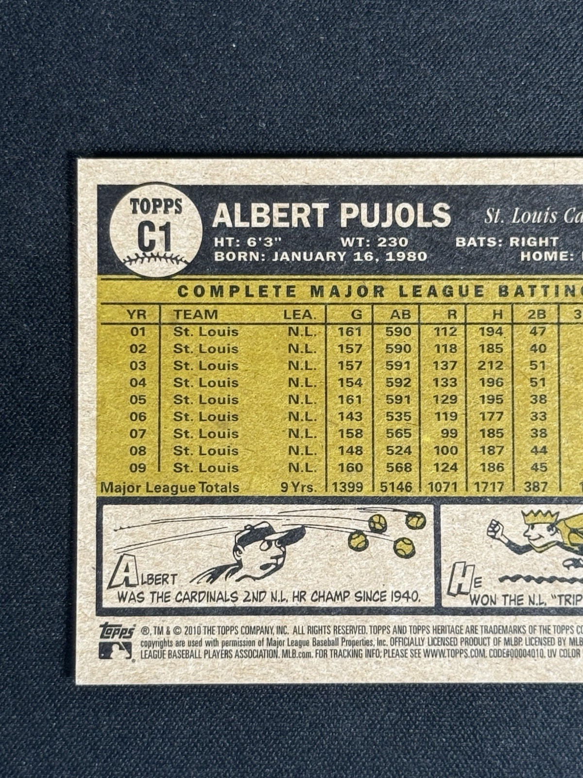 Albert Pujols 2010 Topps Heritage Chrome /1961 #C1 SP RARE STL CARDINALS HOF MLB