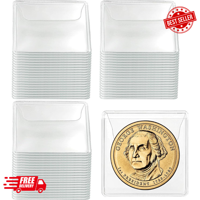 200 Pack Single Pocket Coin Sleeves for Collectors, 2 x 2 Inch Clear PVC Coin…