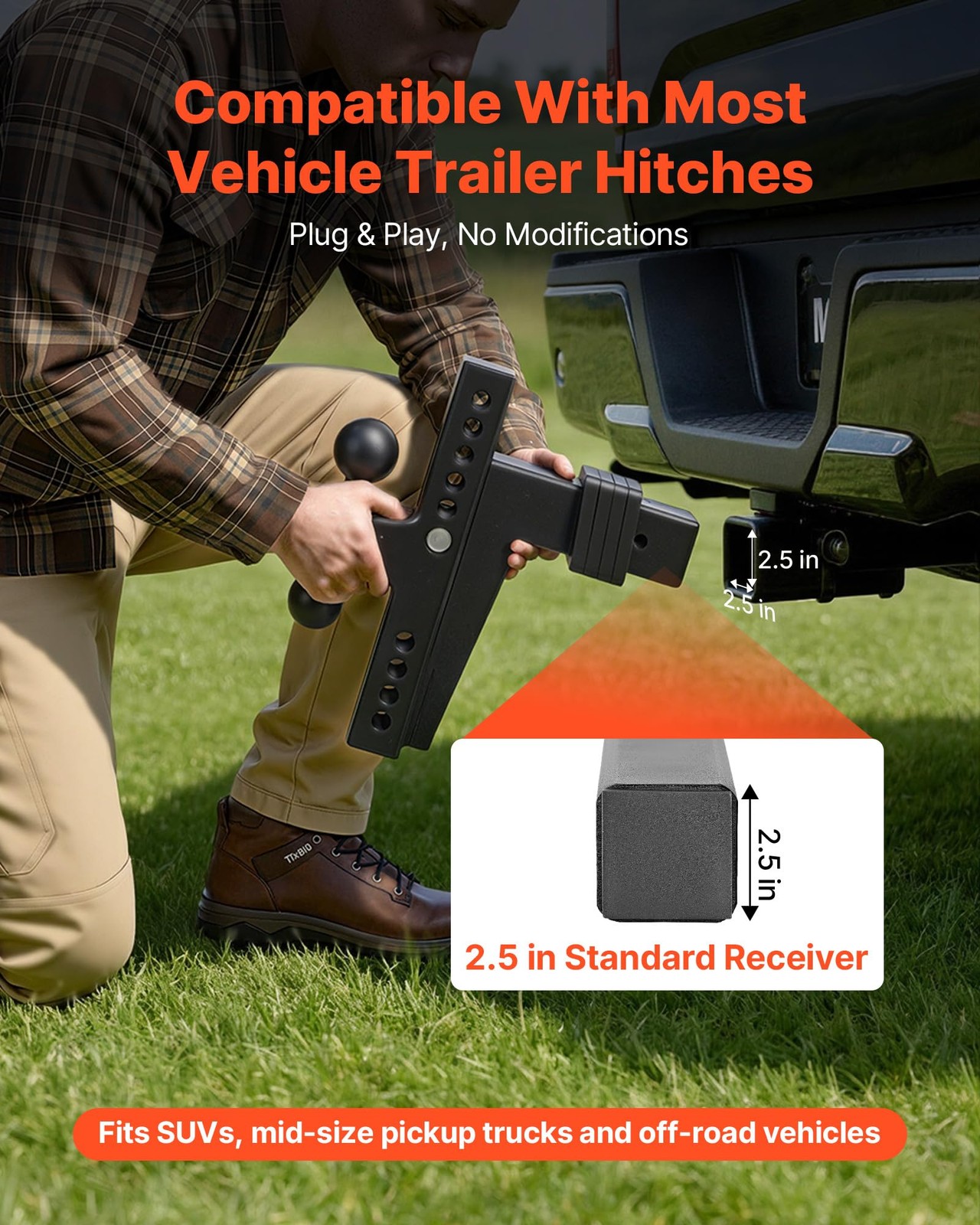 Vevor Adjustable Trailer Hitch Fit 2.5 Receiver Trailer Hitch Mount 2 Balls