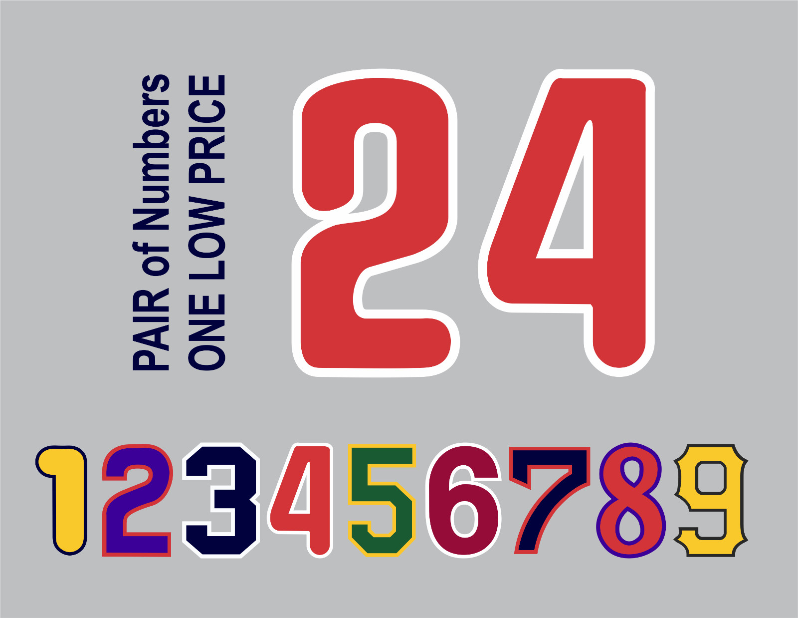 Tackle Twill Pro Cut Baseball Number Pair Team Uniform Jersey Patches Not Sewn