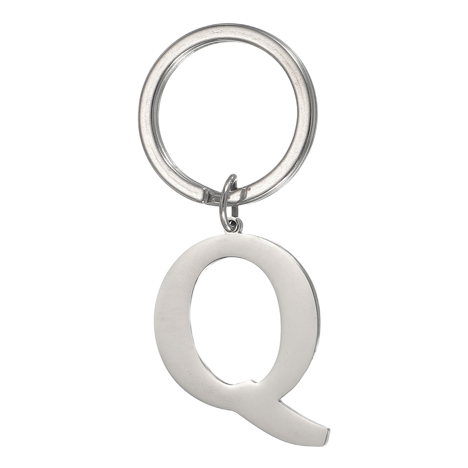 Initial Letter Keychain, Men Women A-Z Key Ring, Silver (Letter Q)