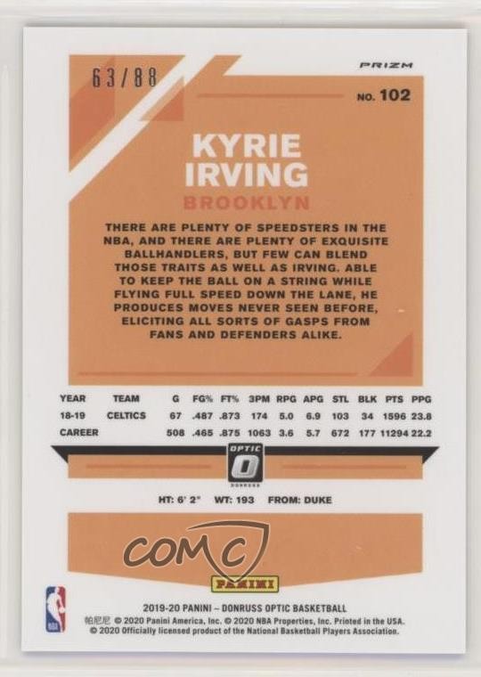 2019-20 Panini Donruss Optic Choice Red Prizm 63/88 Kyrie Irving #102 10tb
