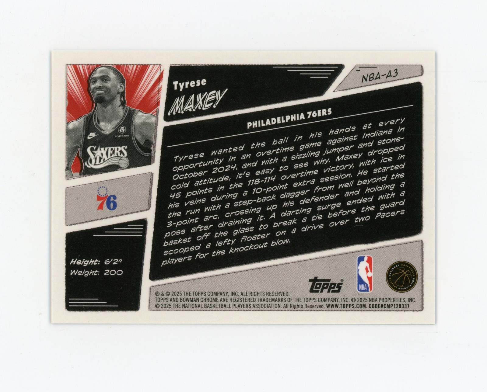 TYRESE MAXEY 2025-26 Bowman ANIME #NBA-A3 Case Hit Philadelphia 76ers SP