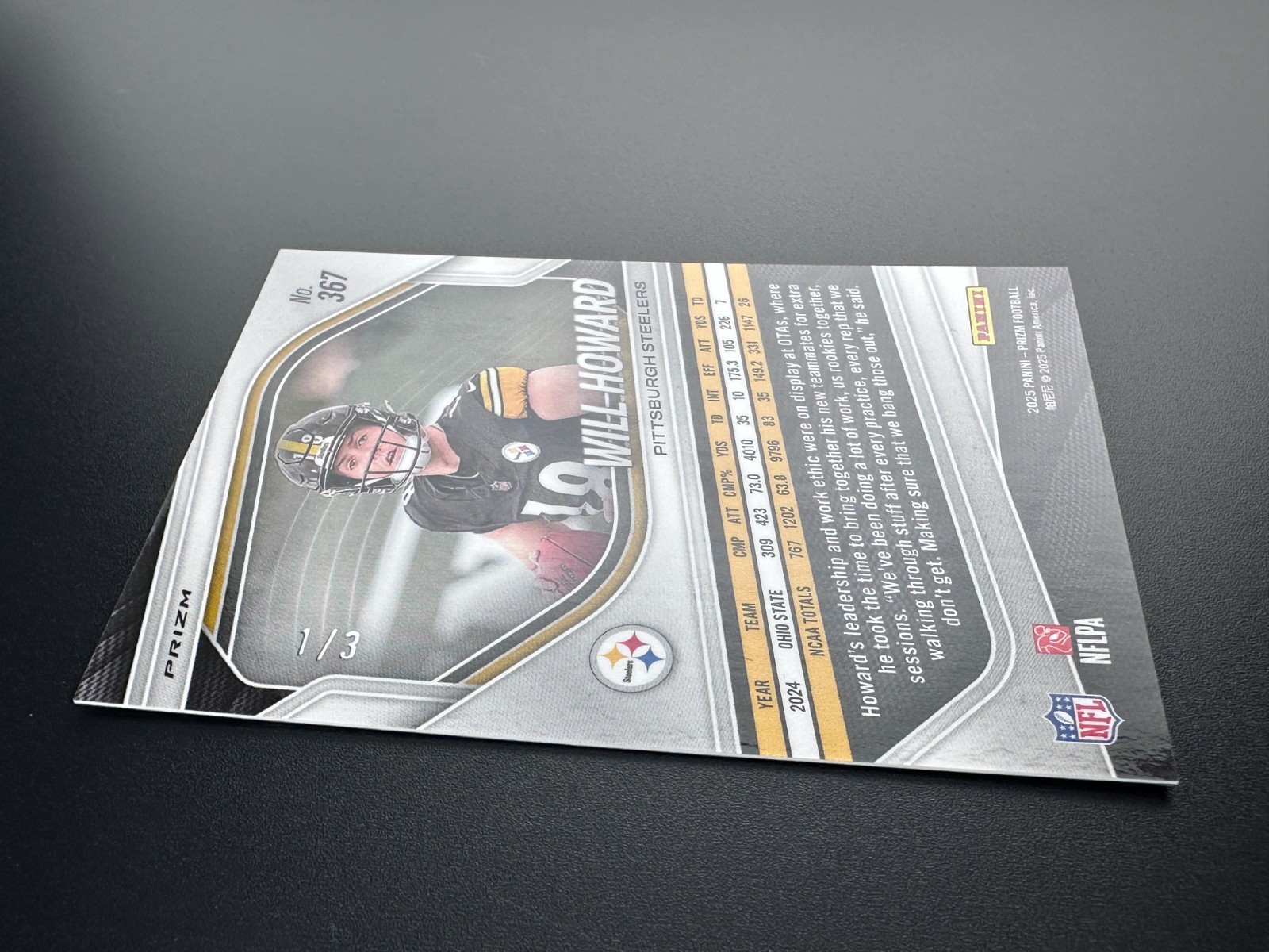 Will Howard 2025 Panini PRIZM #367 WHITE KNIGHT SSP CASE HIT 1/3 RC Steelers /3