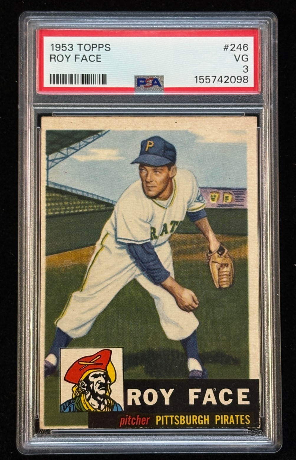 1953 Topps #246 ROY FACE Pittsburgh Pirates – HIGH # – Fresh Grade PSA 3