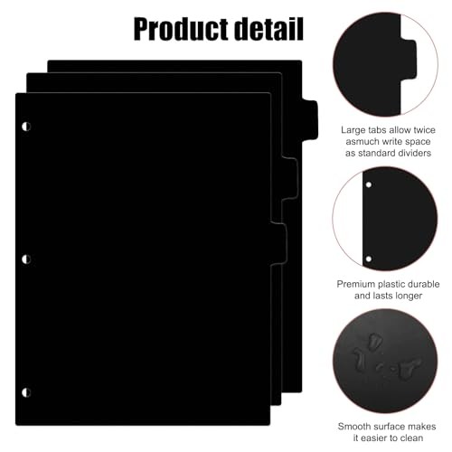 8Pcs 3 Ring Binder Dividers with 8 Tabs,A4 Sturdy Plastic Dividers Black