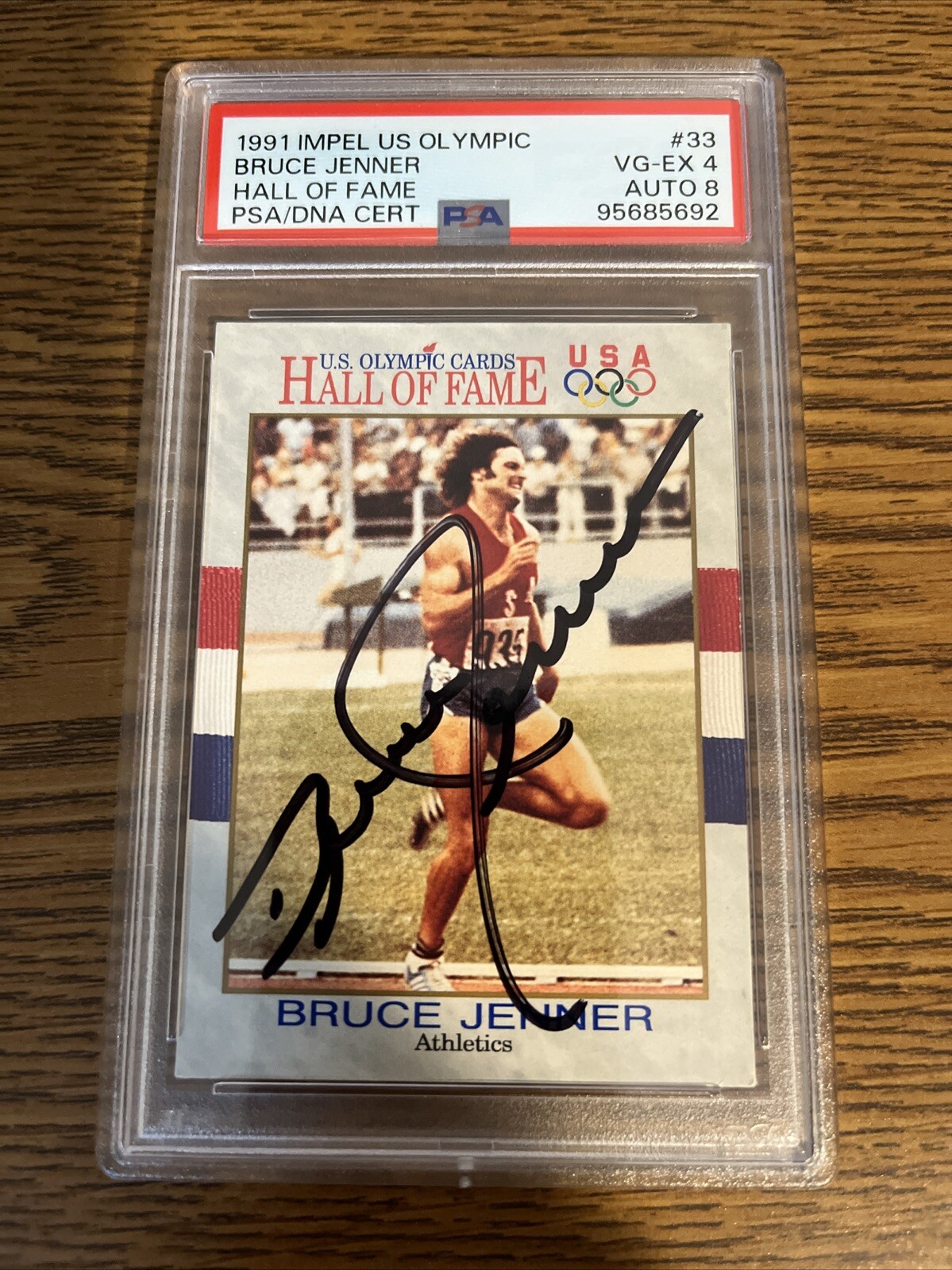 1991 Impel US Olympic Cards Bruce Jenner Decathlon Auto #33 PSA/DNA 8 – POP 1