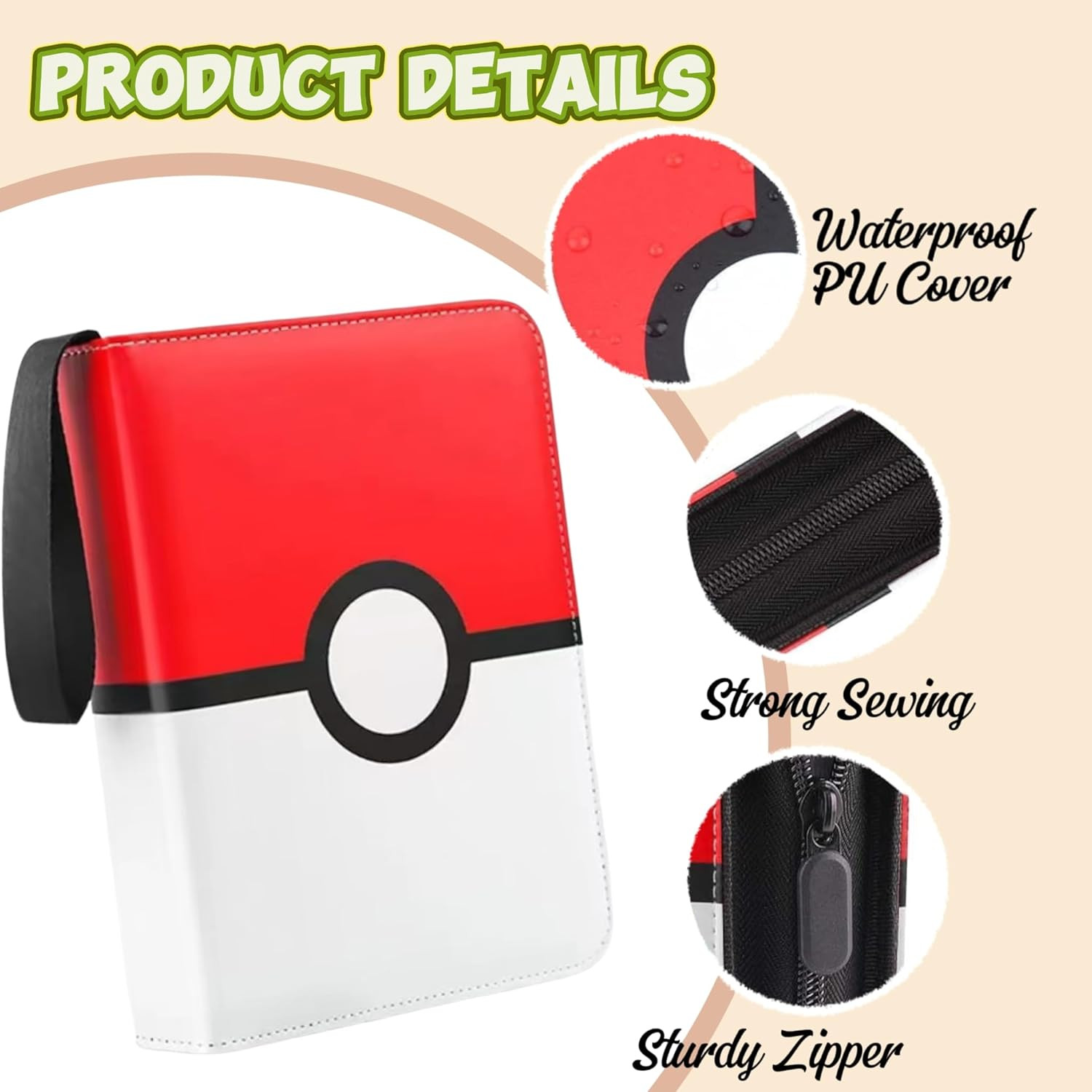 4-Pocket Trading Card Binder Holds 400 Cards – Includes 50 Removable Sleeves, Po
