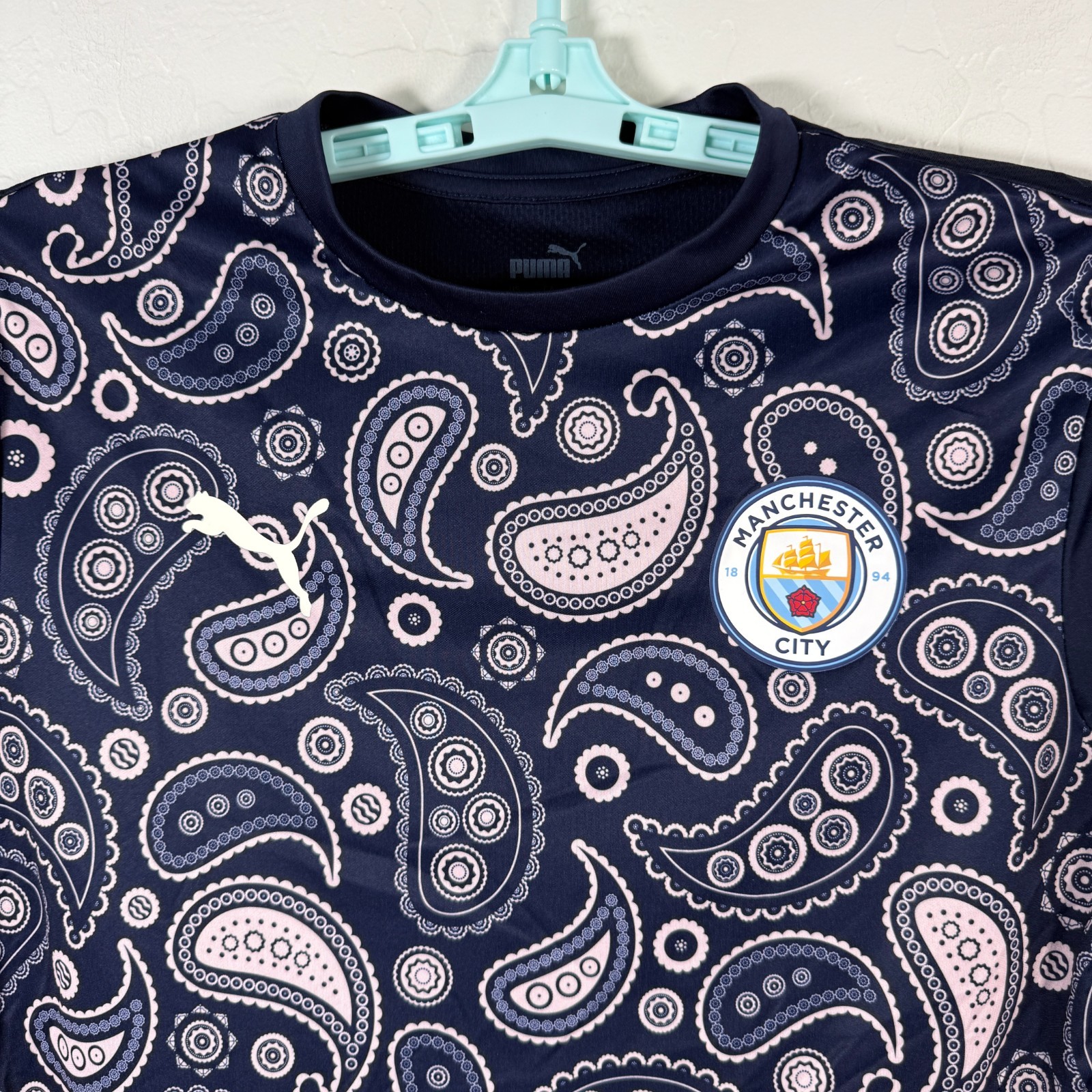 Manchester City Jersey Shirt Mens Medium Puma Blue Paisley Drycell Short Sleeve
