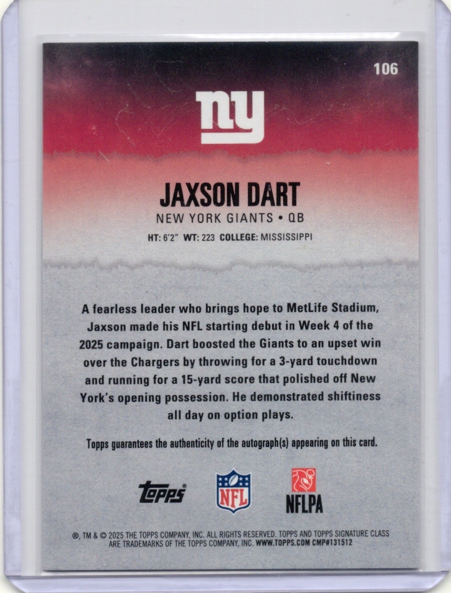 Topps 2025 Signature Class Jaxson Dart RC AUTO /275 *CHASE PACK* READ DESC