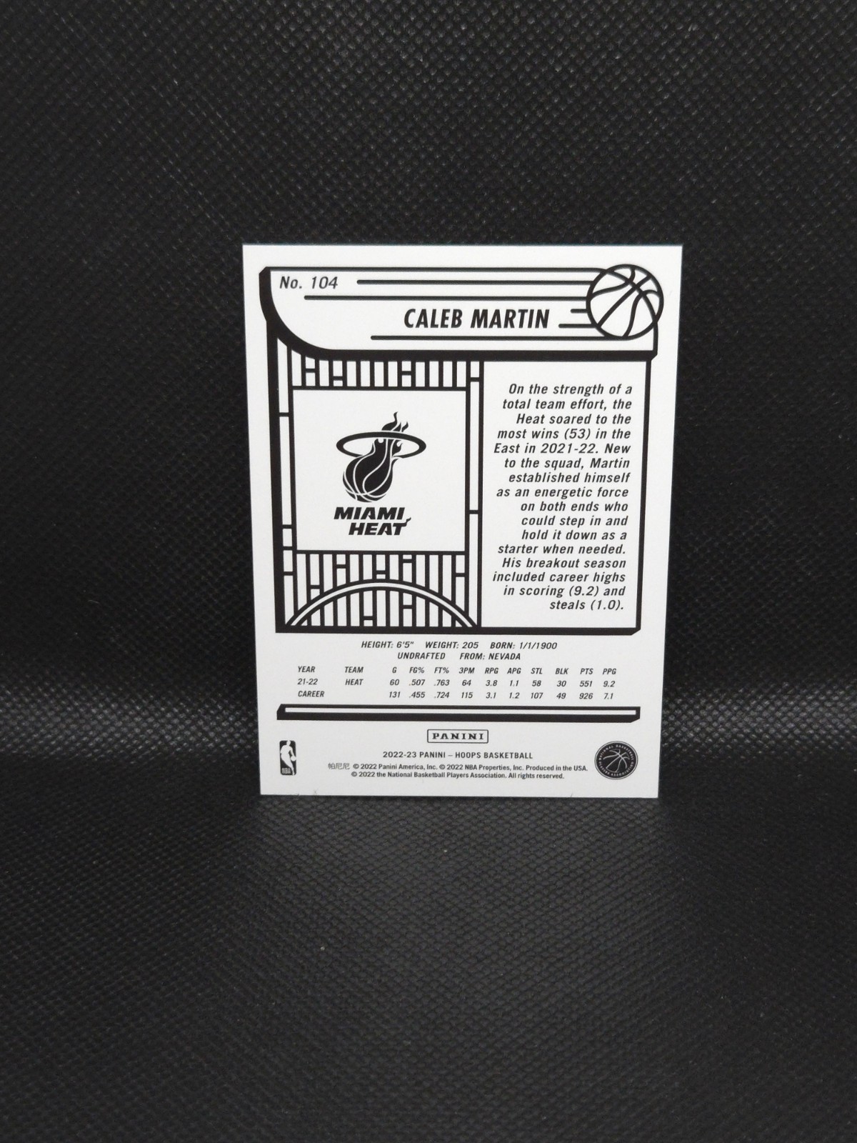 Caleb Martin 2022-23 Panini Hoops Basketball /10 Gold Artist Proof #104 Heat