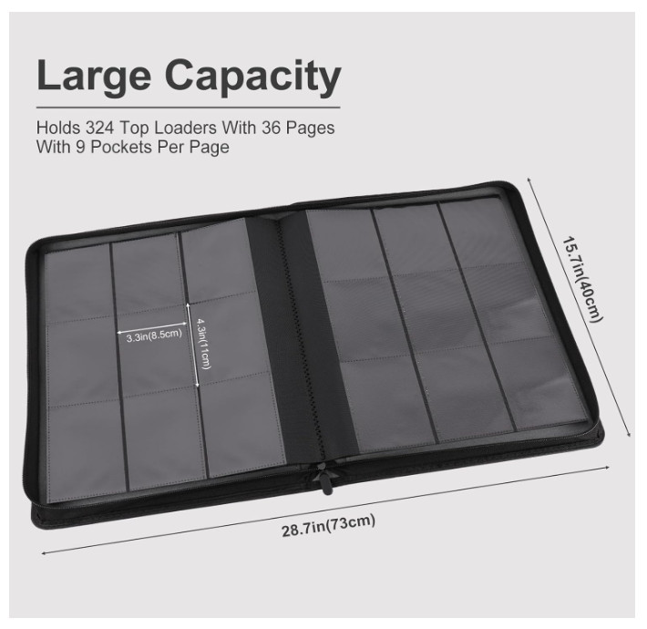Toploader Binder, Holds 288 Toploaders, 9 Pocket Top Loader Binders with Sleeves