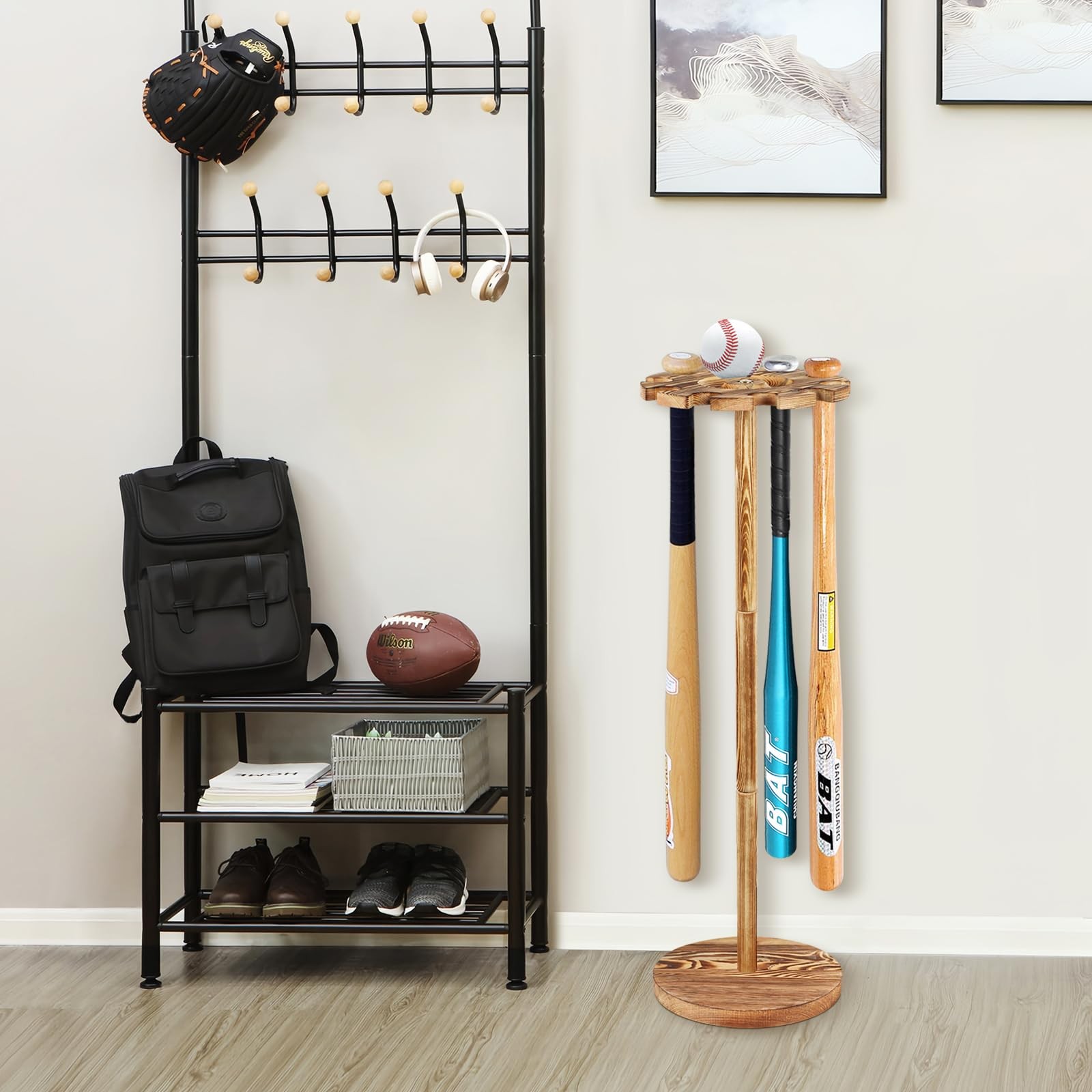 BEARUT Baseball Bat Holder and Ball Display Shelf Baseball Bat Stand Shelf Ra…