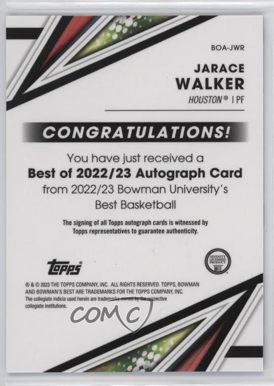 2022-23 Bowman U Best of 2022-23 Jarace Walker #BOA-JWR Auto 10tb