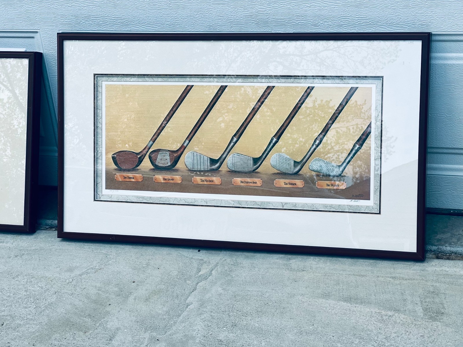 Set of 2 B. Horton Early Swinger Framed Golf Art Prints History of Clubs & Balls