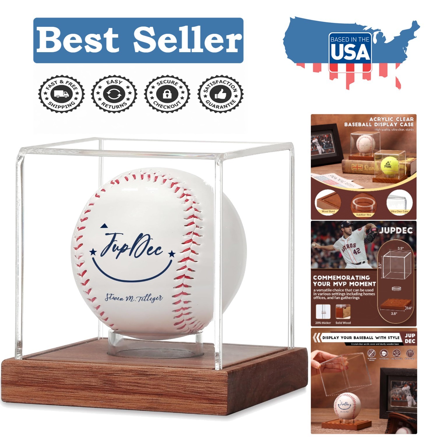 Baseball Display Case: Acrylic Cube & Elegant Wooden Base – Perfect Gift Idea