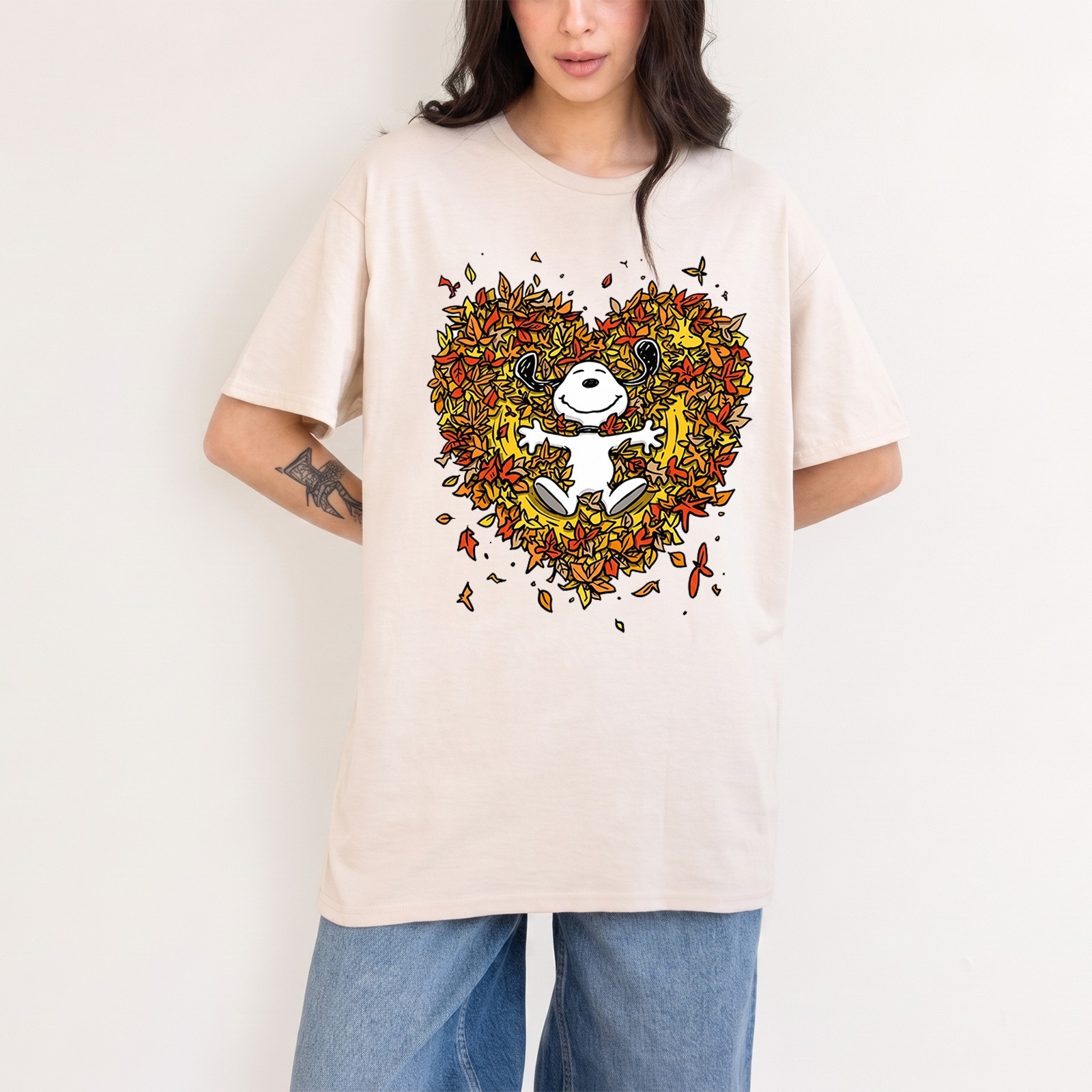 Cute Cartoon Autumn Leaves Heart Shirt, Thanksgiving Fall Graphic Tee – S to 5XL