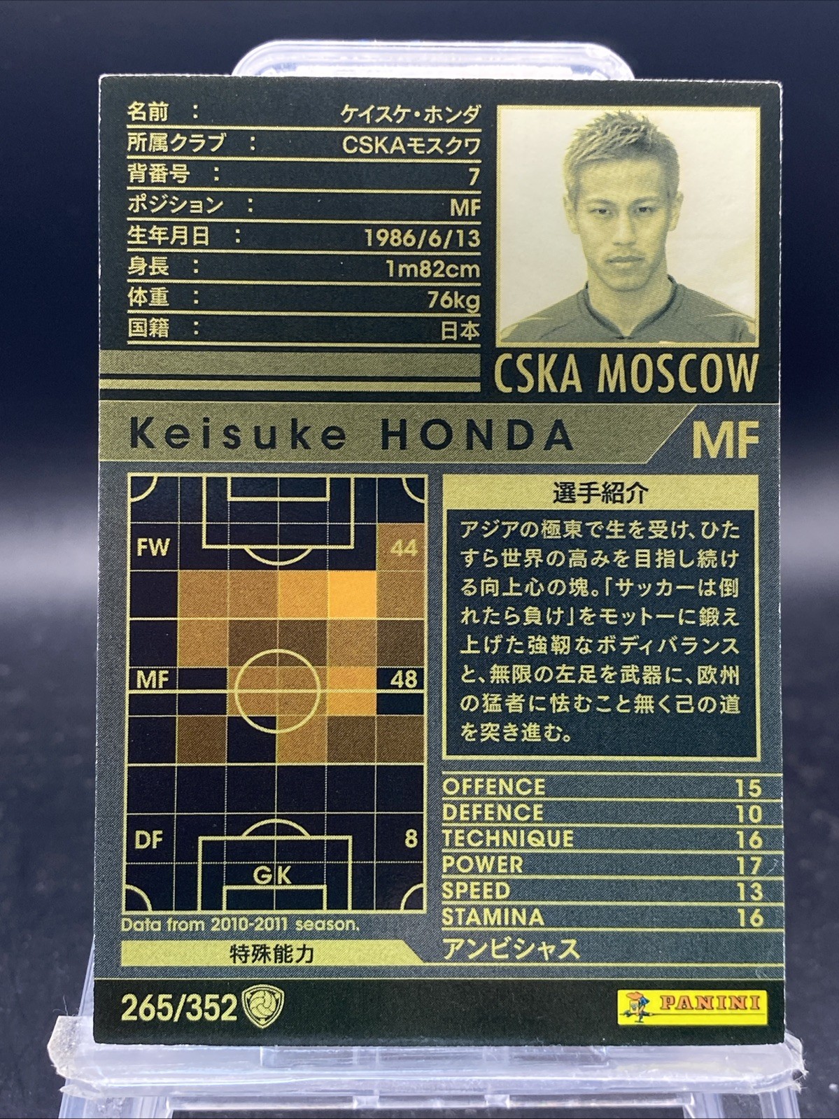 Keisuke Honda Panini WCCF 2010-2011 CSKA Moscow Special Japanese SEGA 265/352