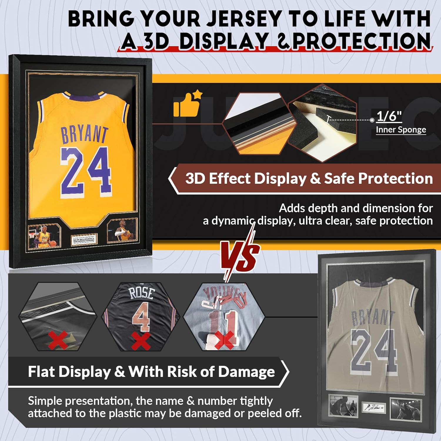Jersey Frame Display Case, Large Clear Acrylic Shadow Box with UV Protection for