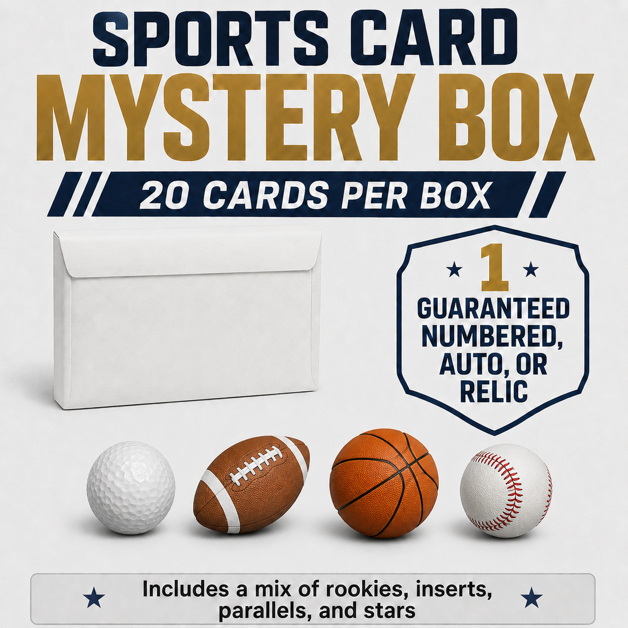 Sports Card Mystery Box – 20 Cards – 1 Guaranteed Numbered Auto or Relic Card