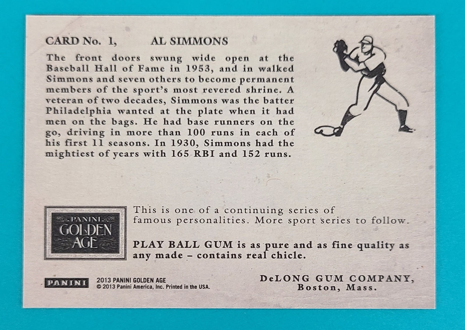 2013 Panini Golden Age #1 Al Simmons Baseball Card – “Bargain Bin” 50% Off 6+ V9