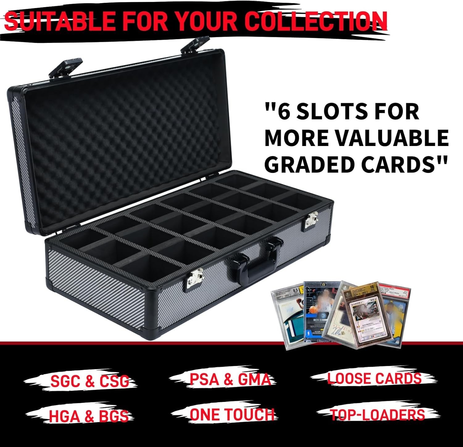6 Row TSA Combination Lock Graded Card Storage Case for PSA Cards