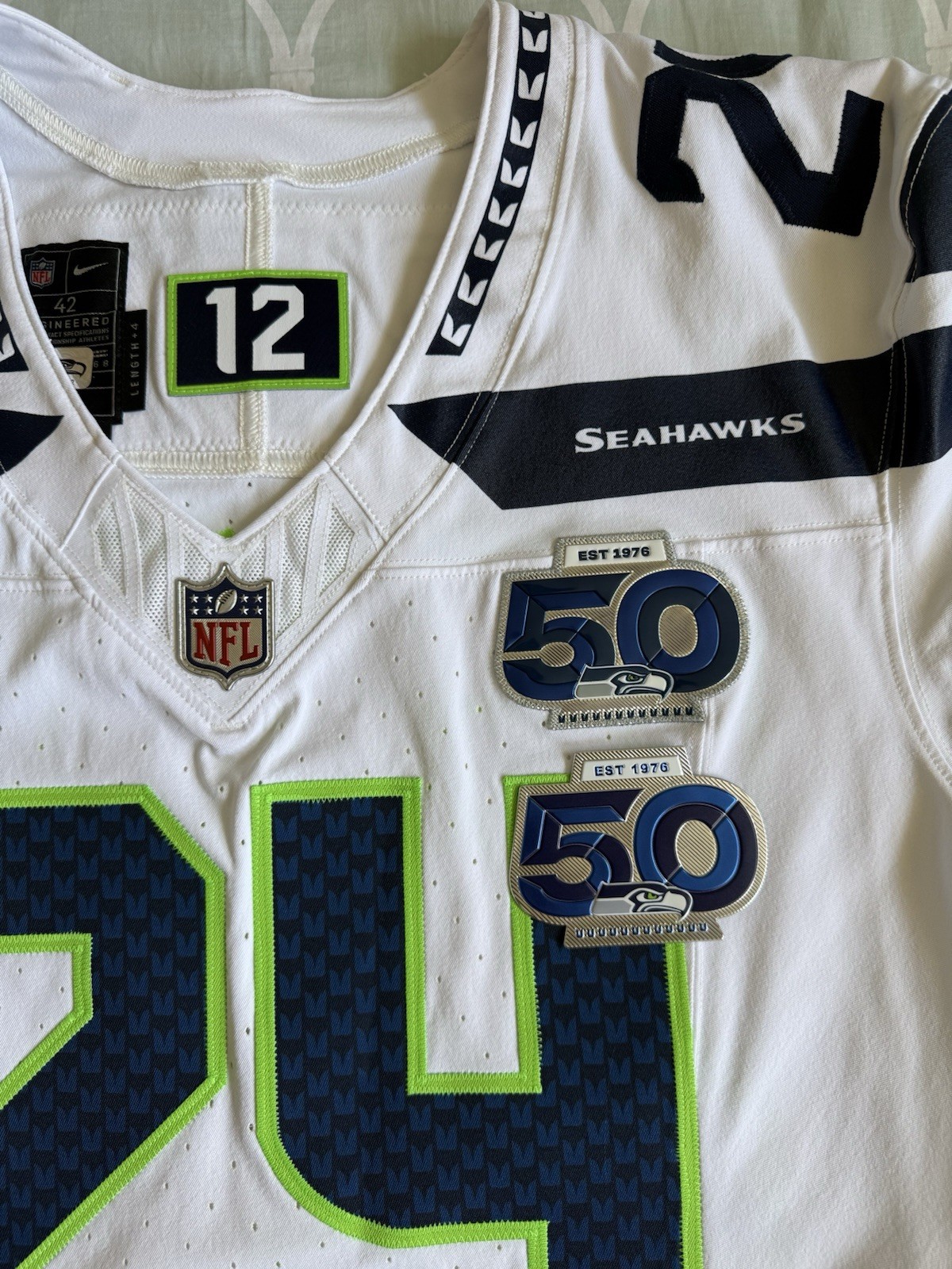 Seattle Seahawks 50th Anniversary Patch Chrome Metallic Iron-On Patch