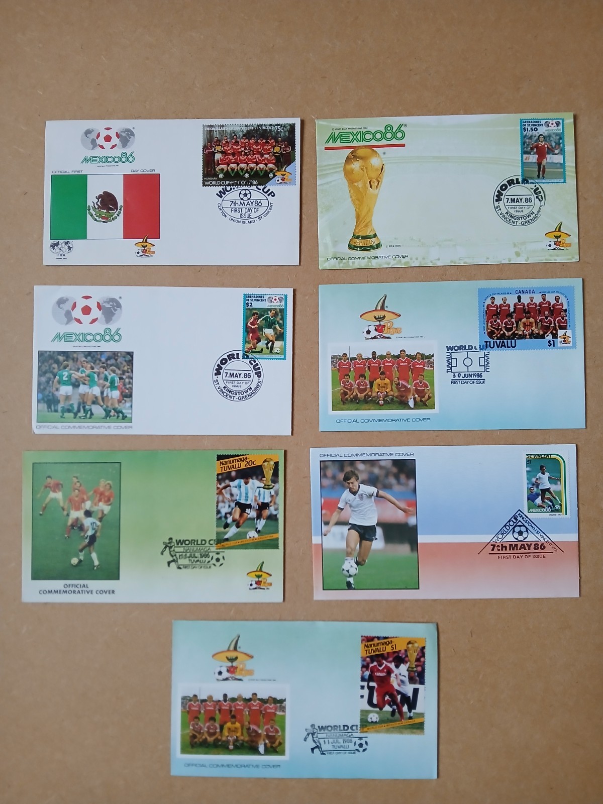 MEXICO 86 WORLD CUP FIRST DAY COMMEMORATIVE POSTAL COVERS x7