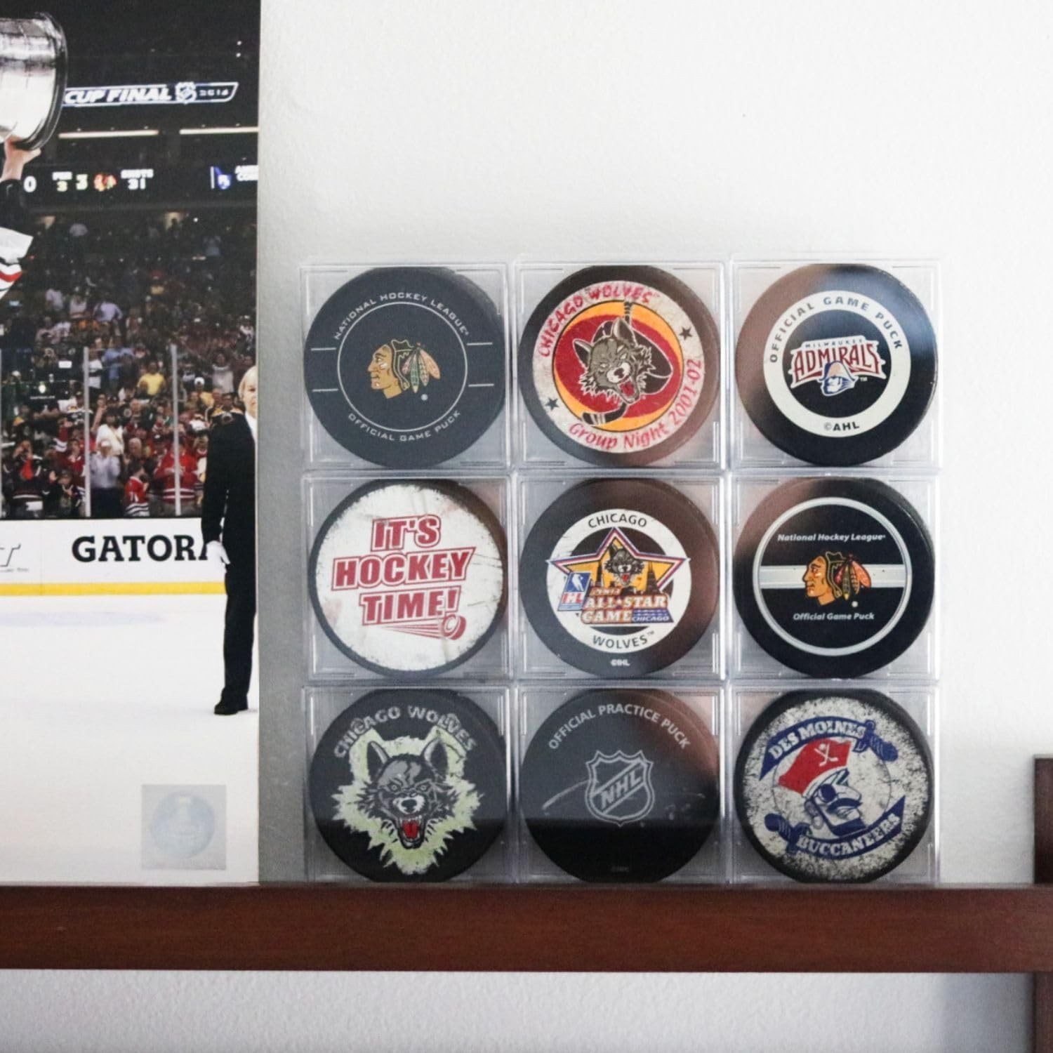 6 Count Acrylic Hockey Puck Display Cases Fits Official NHL Size Crystal Clear