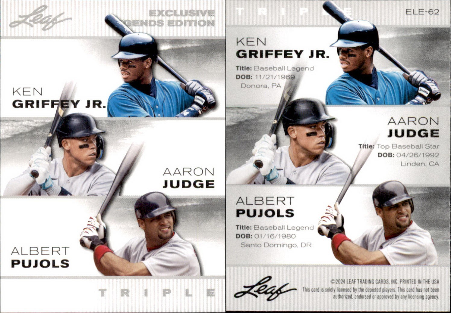 2024 Leaf LEGEND EXCLUSIVE GRIFFEY JR. / JUDGE / PUJOLS ELE-62