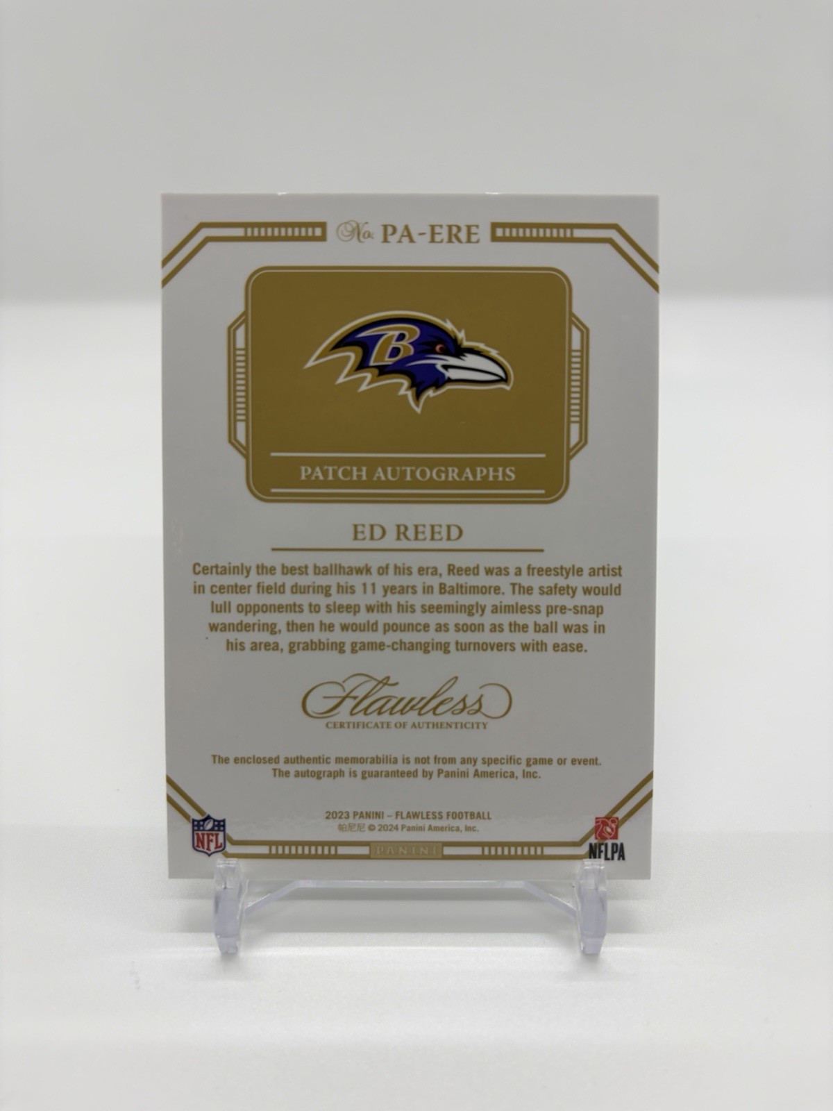 2023 Panini Flawless ED REED Patch Auto #/10 Ravens