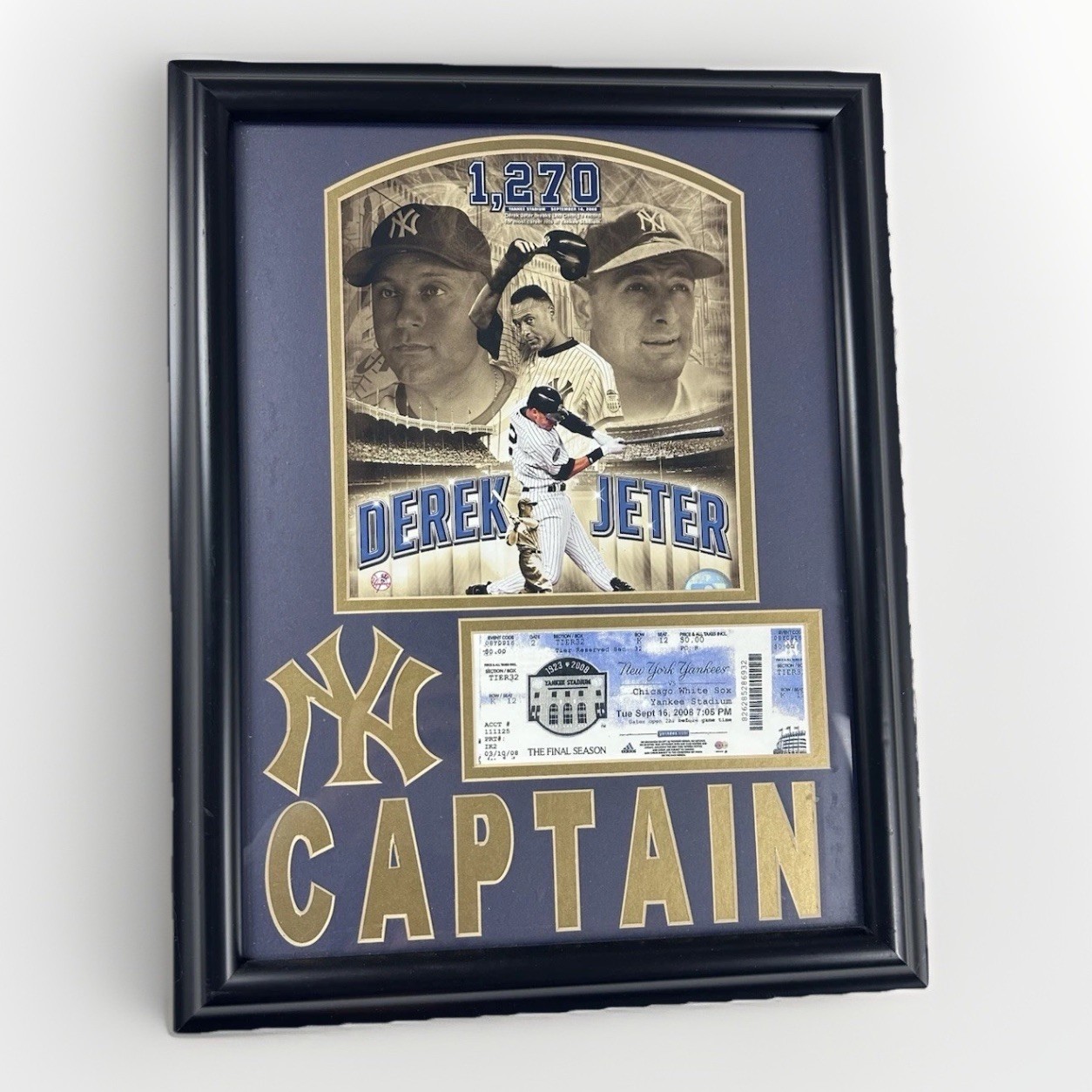 Derek Jeter 1,270 Most Hits In Yankee Stadium Framed Picture And Ticket 2008